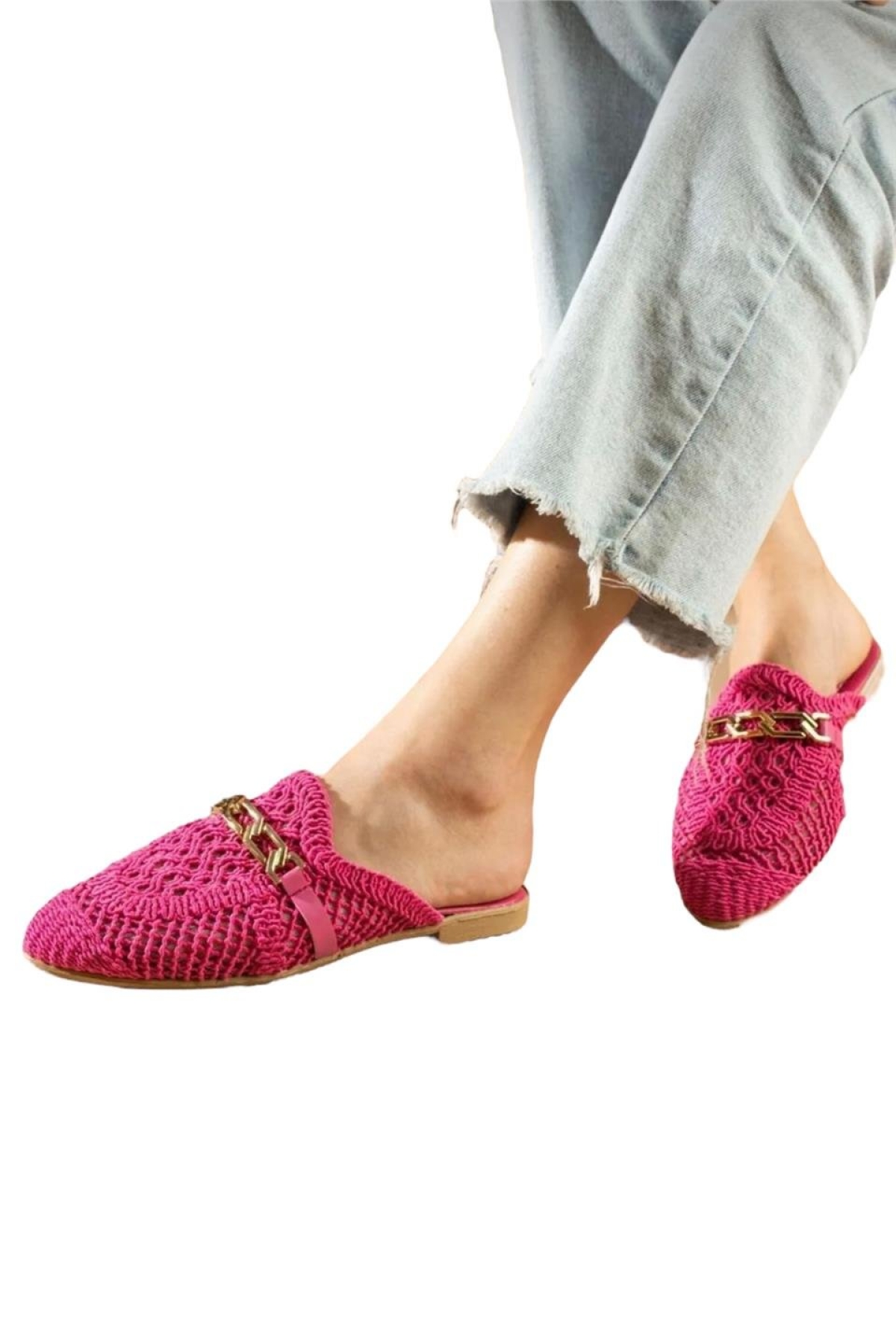 Kadın Zincir Detaylı Desenli Terlik PEMBE - Görsel 2