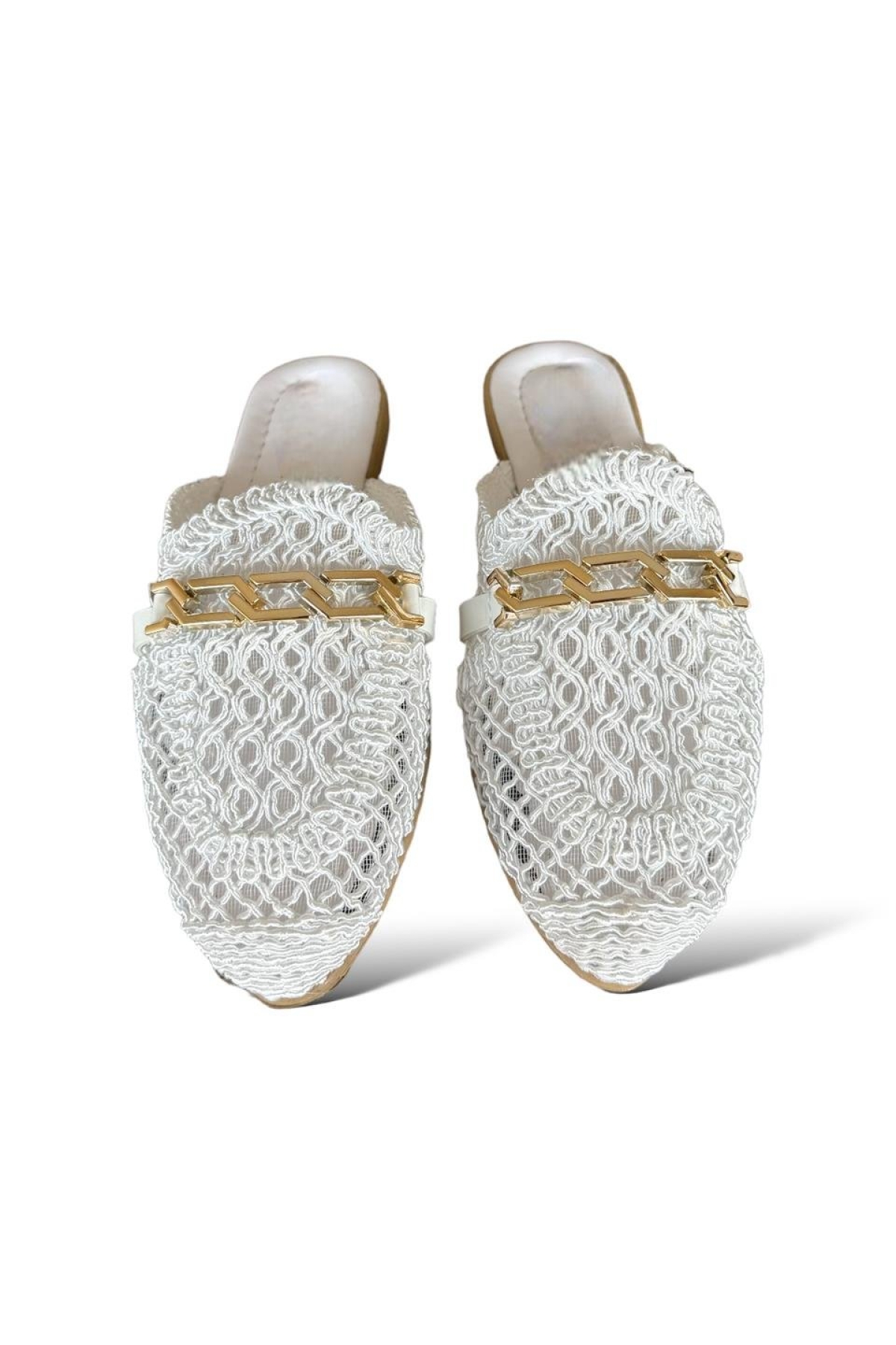 Kadın Zincir Detaylı Desenli Terlik BEYAZ - Görsel 3