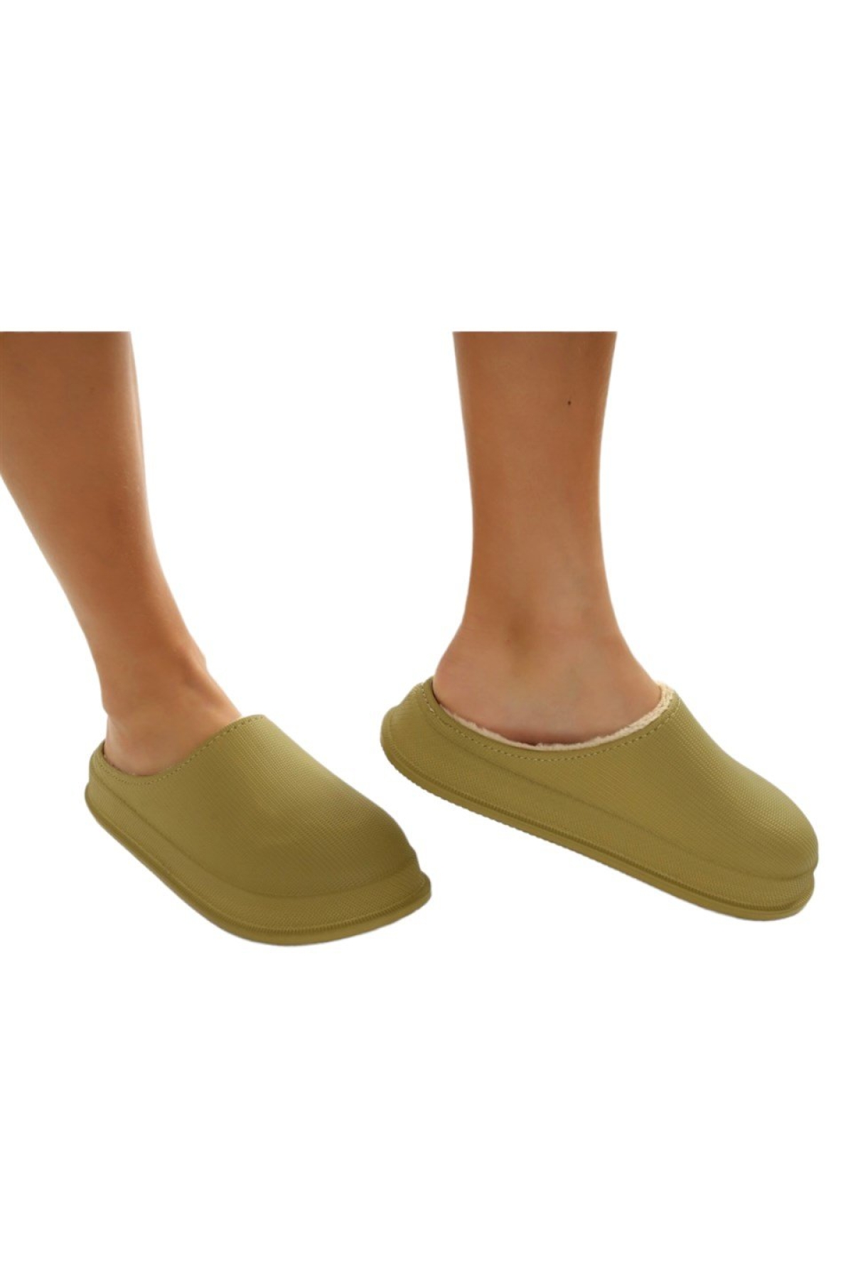 Mat Faylon Taban Içi Kürklü Ev Terliği Yeşil - Görsel 2