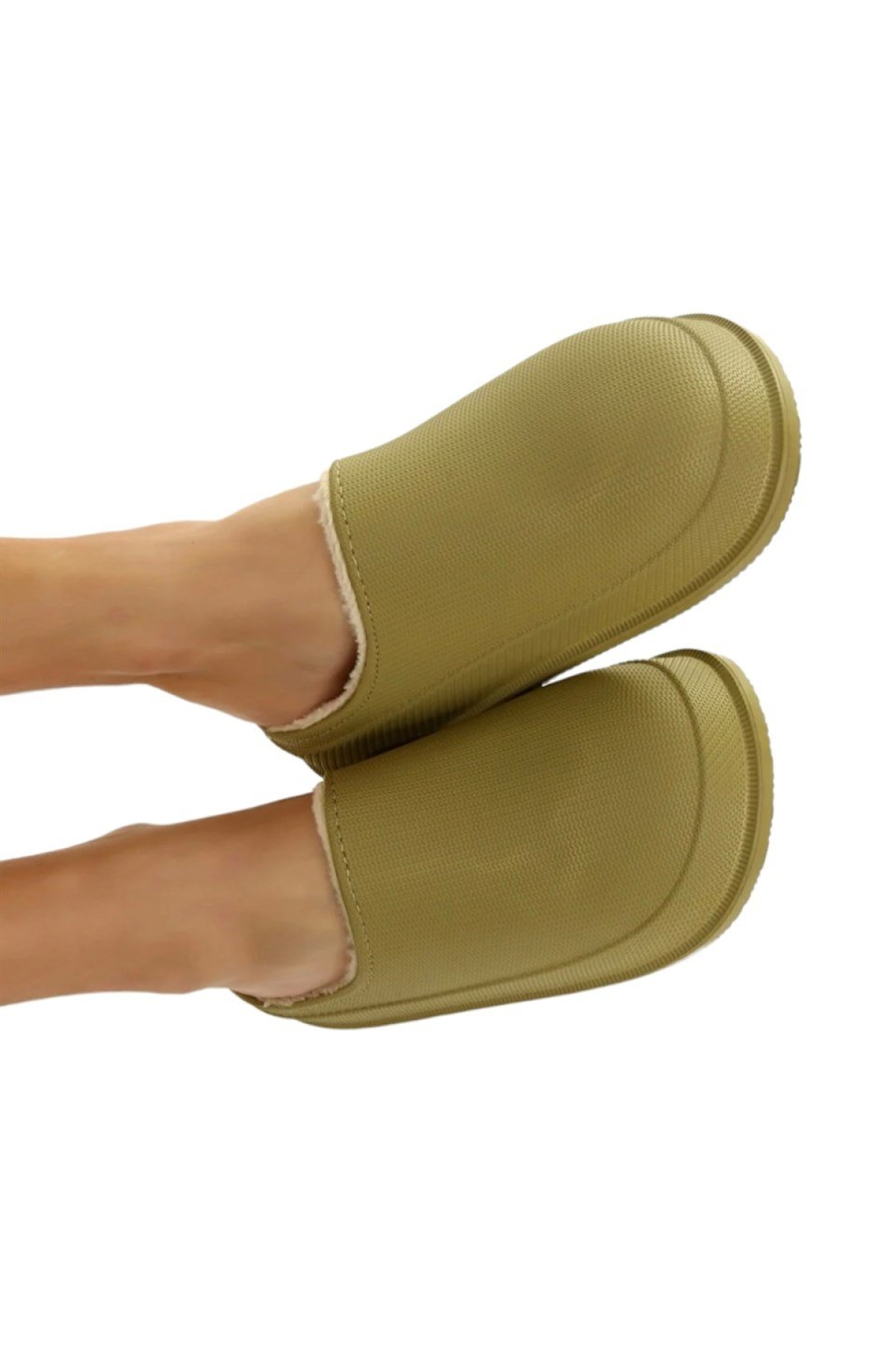 Mat Faylon Taban Içi Kürklü Ev Terliği Yeşil - Görsel 3