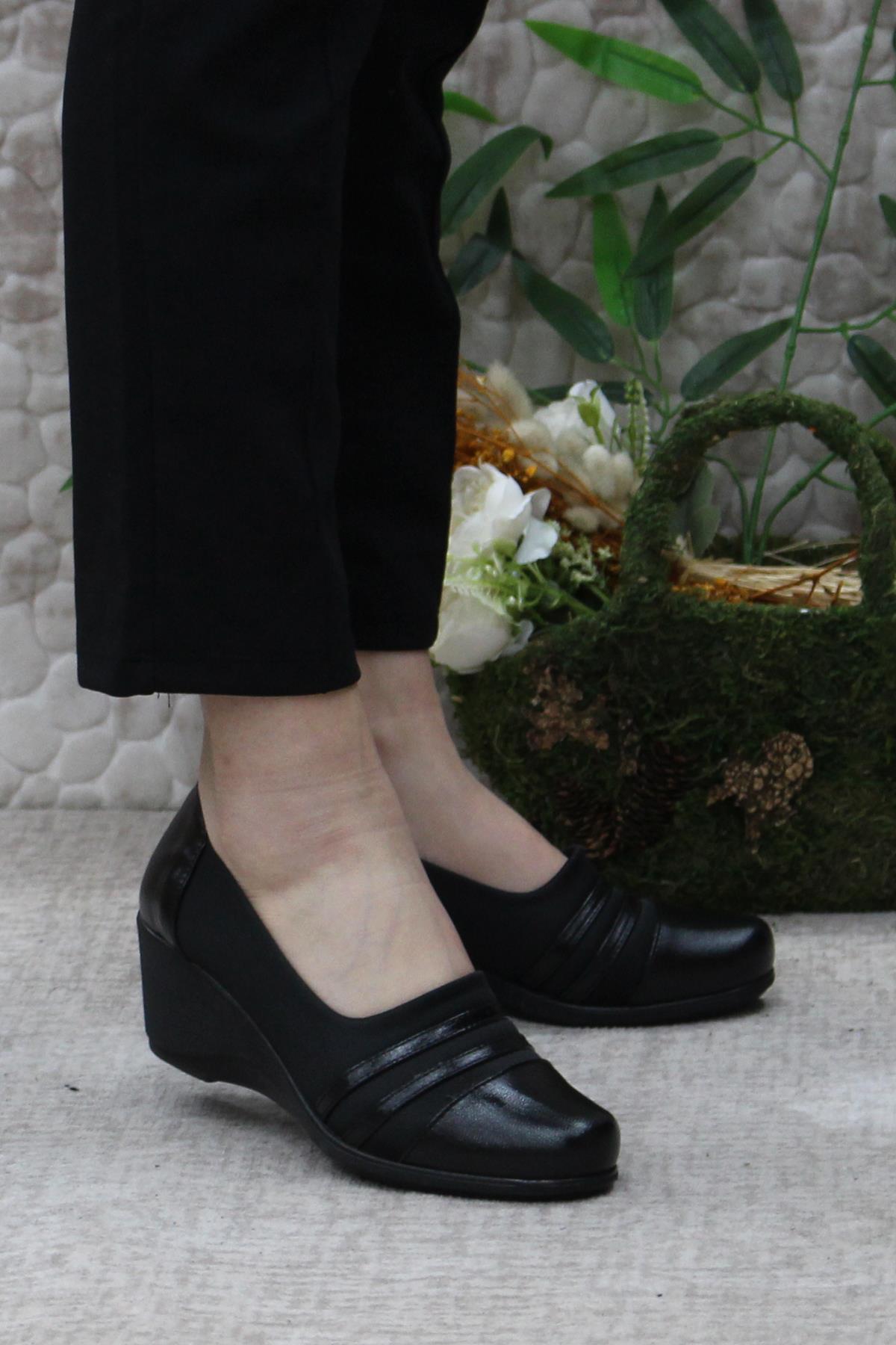 Nfx 42014 Siyah Hafif Rahat Dolgu Taban Şık Kadın Günlük Ayakkabı - Görsel 2