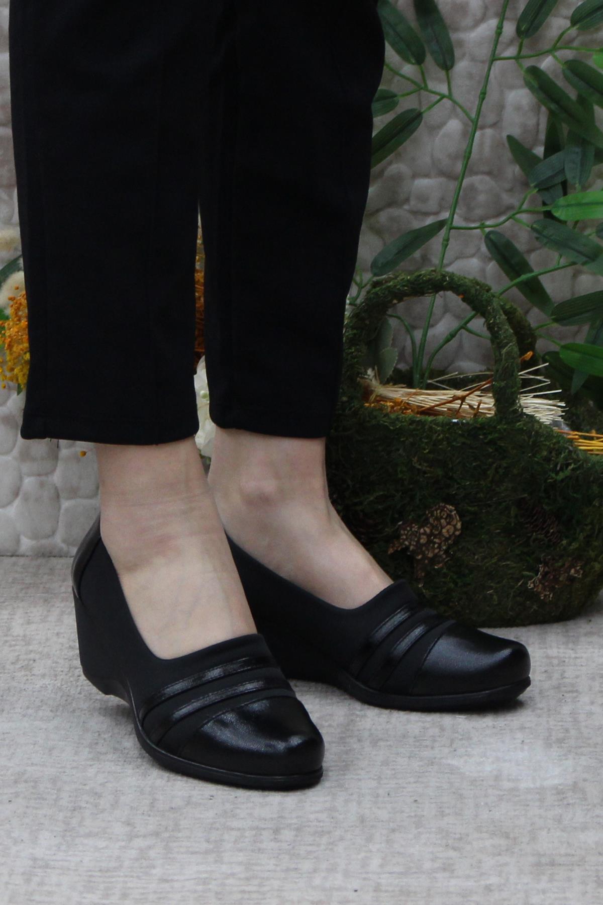 Nfx 42014 Siyah Hafif Rahat Dolgu Taban Şık Kadın Günlük Ayakkabı - Görsel 3