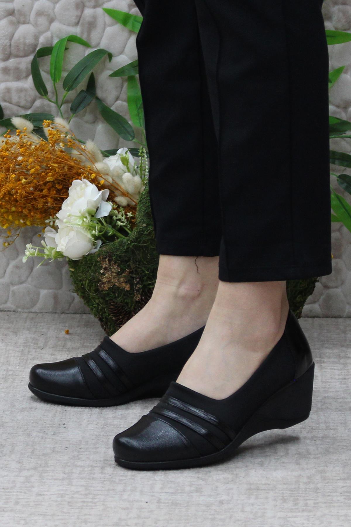 Nfx 42014 Siyah Hafif Rahat Dolgu Taban Şık Kadın Günlük Ayakkabı - Görsel 4