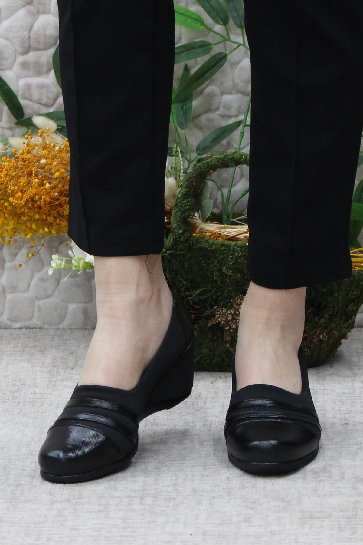 Nfx 42014 Siyah Hafif Rahat Dolgu Taban Şık Kadın Günlük Ayakkabı - Görsel 5