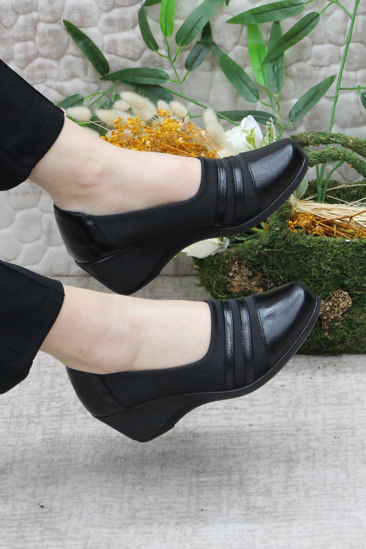 Nfx 42014 Siyah Hafif Rahat Dolgu Taban Şık Kadın Günlük Ayakkabı - Görsel 6