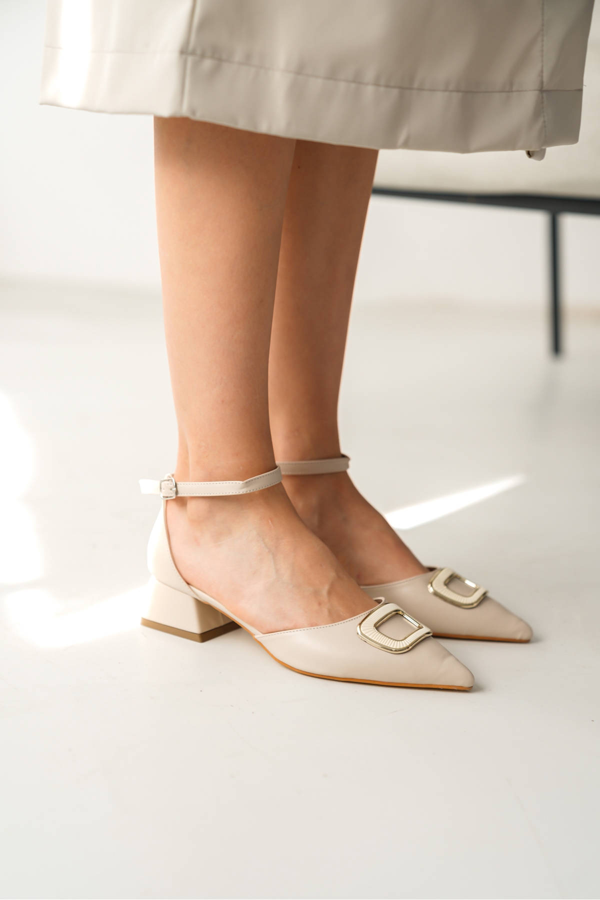 Rachel Bej Tokalı Sivri Burun Topuklu Ayakkabı - Görsel 7