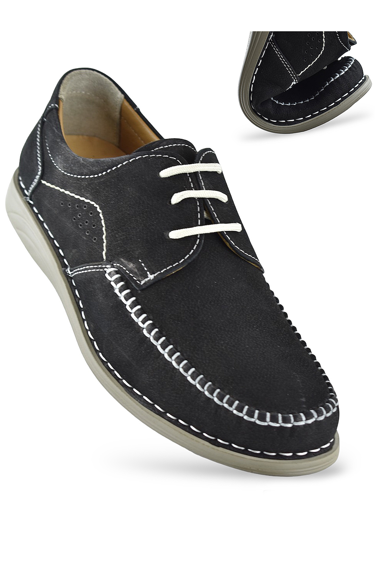 R01 Tam Ortopedik Taban Hakiki Deri Nubuk Erkek Ayakkabı Günlük Erkek Ayakkabı - Görsel 5