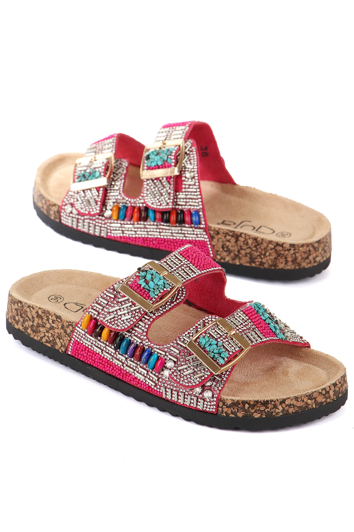 Toledo Anatomik Taban Taşlı Boncuk Detaylı Kadın Terlik - Görsel 2