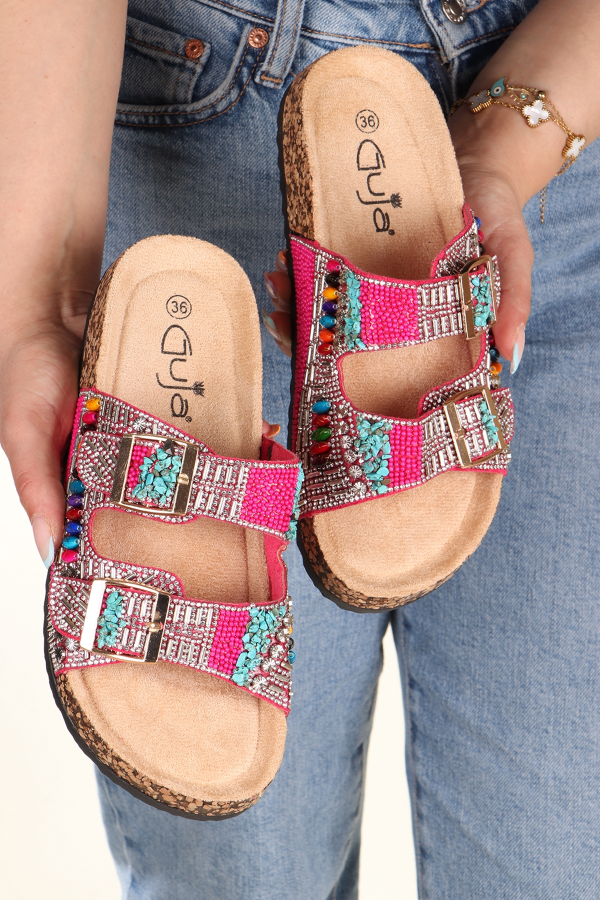 Toledo Anatomik Taban Taşlı Boncuk Detaylı Kadın Terlik - Görsel 3