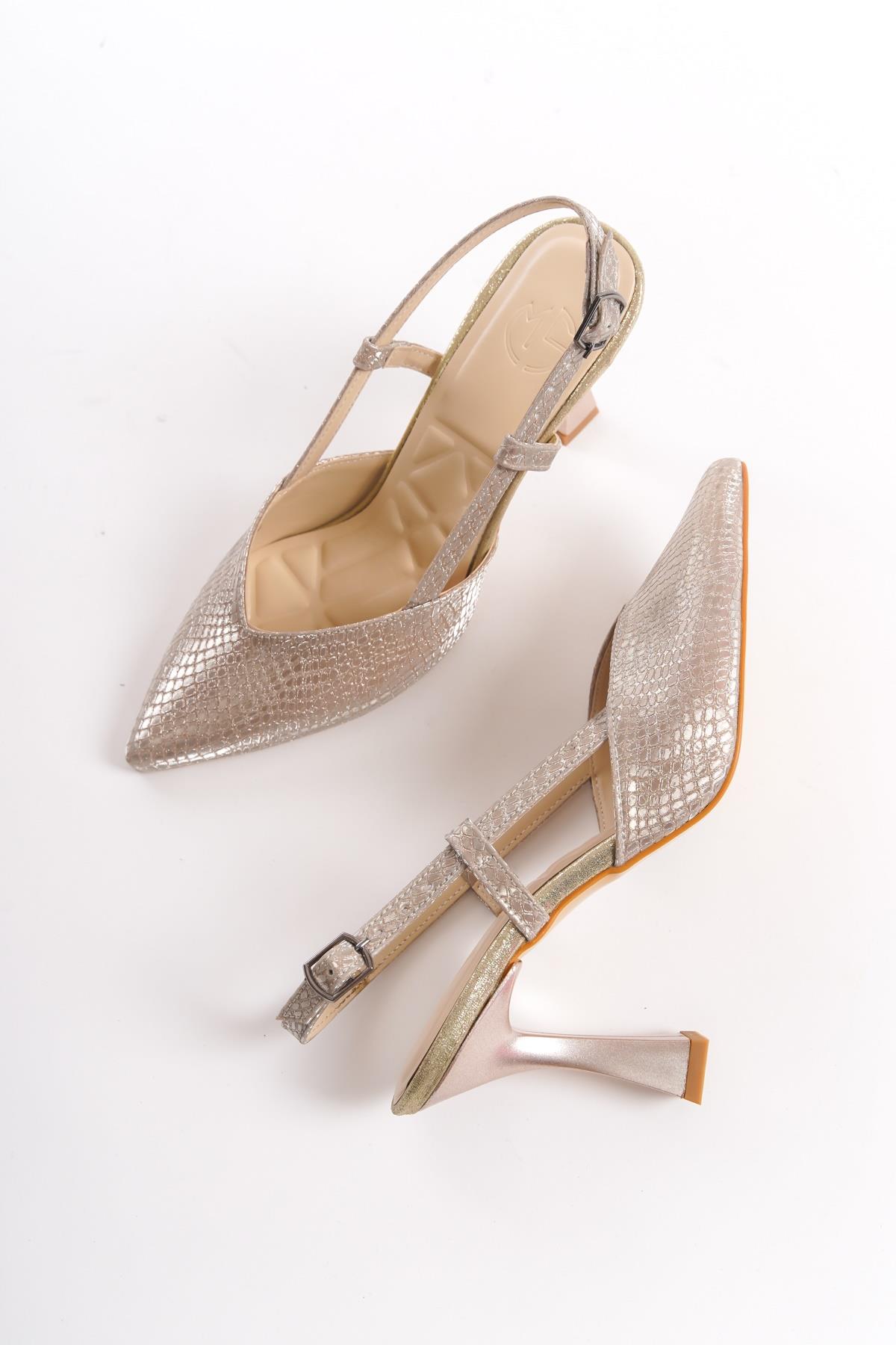 Parpar Altın Dore Kadeh Topuklu Stiletto Abiye Ayakkabı - Görsel 3