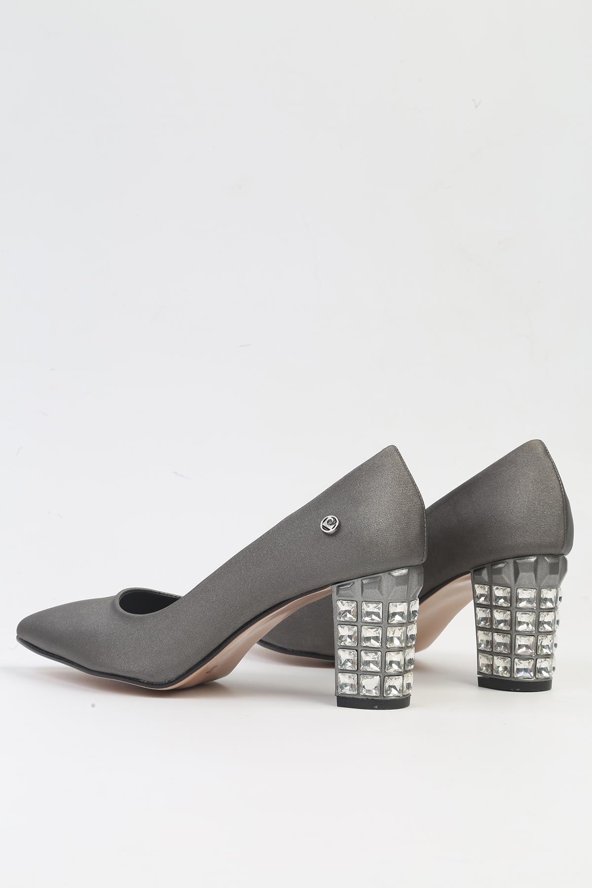 ® | PC-51201 - 3478 Platin Saten - Kadın Topuklu Ayakkabı - Görsel 4