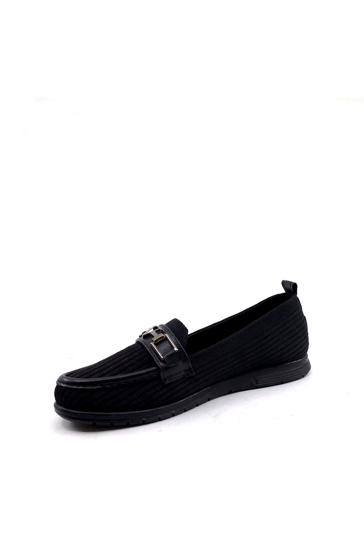 Sb 3343 Siyah Keten V Detaylı Bayan Babet Ayakkabı - Görsel 4