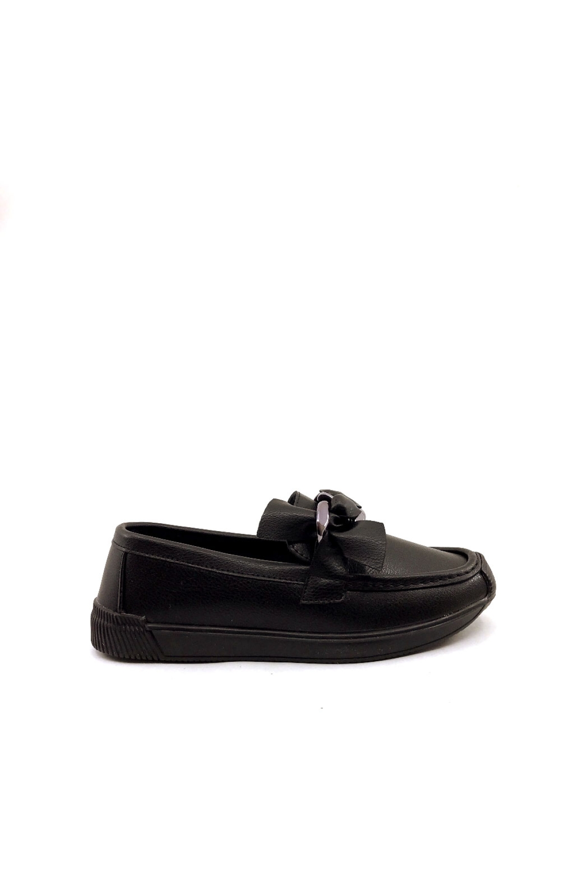 CC 57 Siyah Zincir Örme Bayan Babet Ayakkabı - Görsel 2