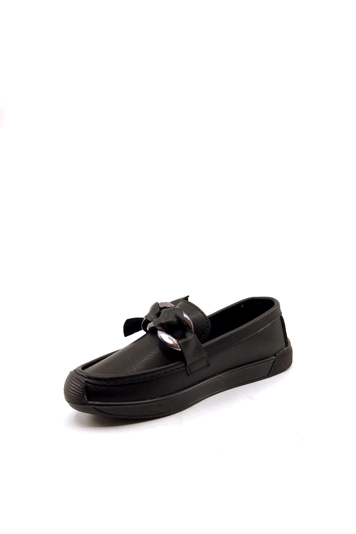 CC 57 Siyah Zincir Örme Bayan Babet Ayakkabı - Görsel 4