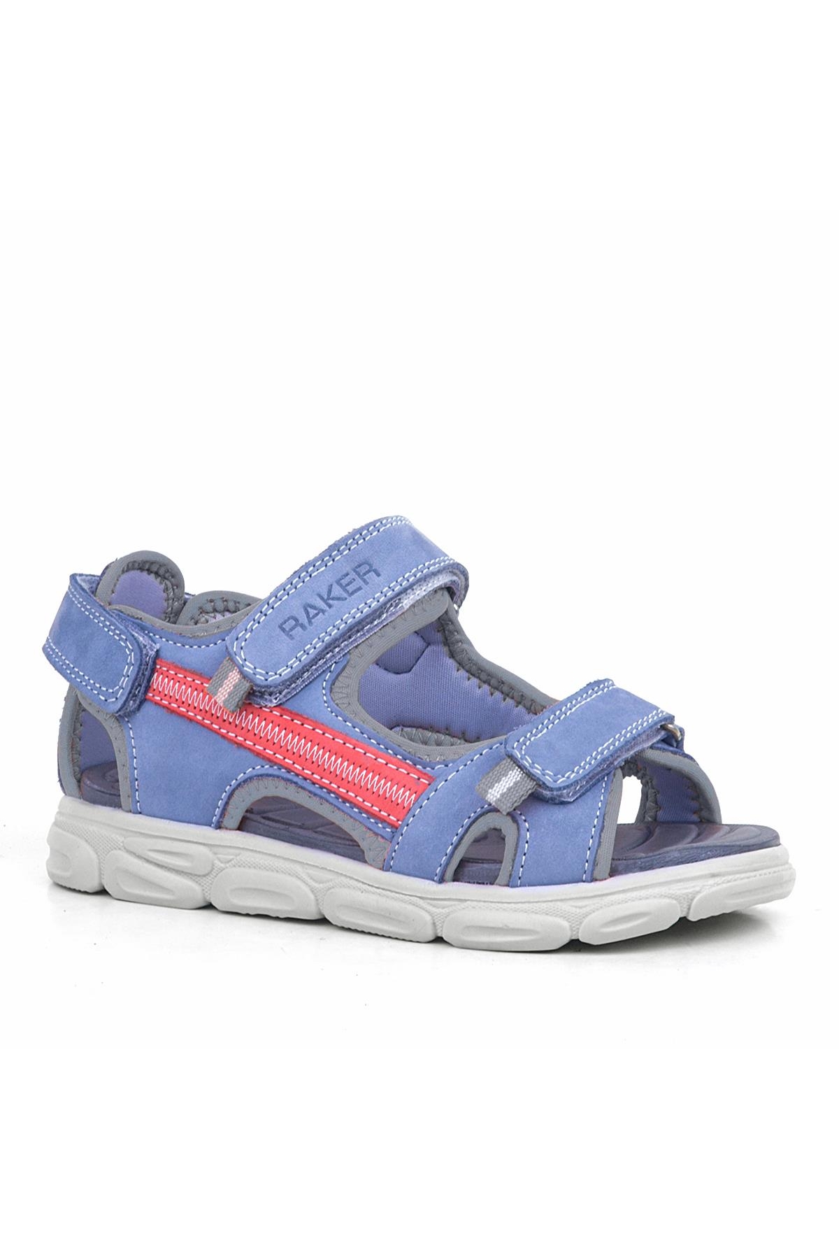 Hakiki Deri Mavi Turuncu Çocuk Sandalet Ayakkabı - Görsel 2