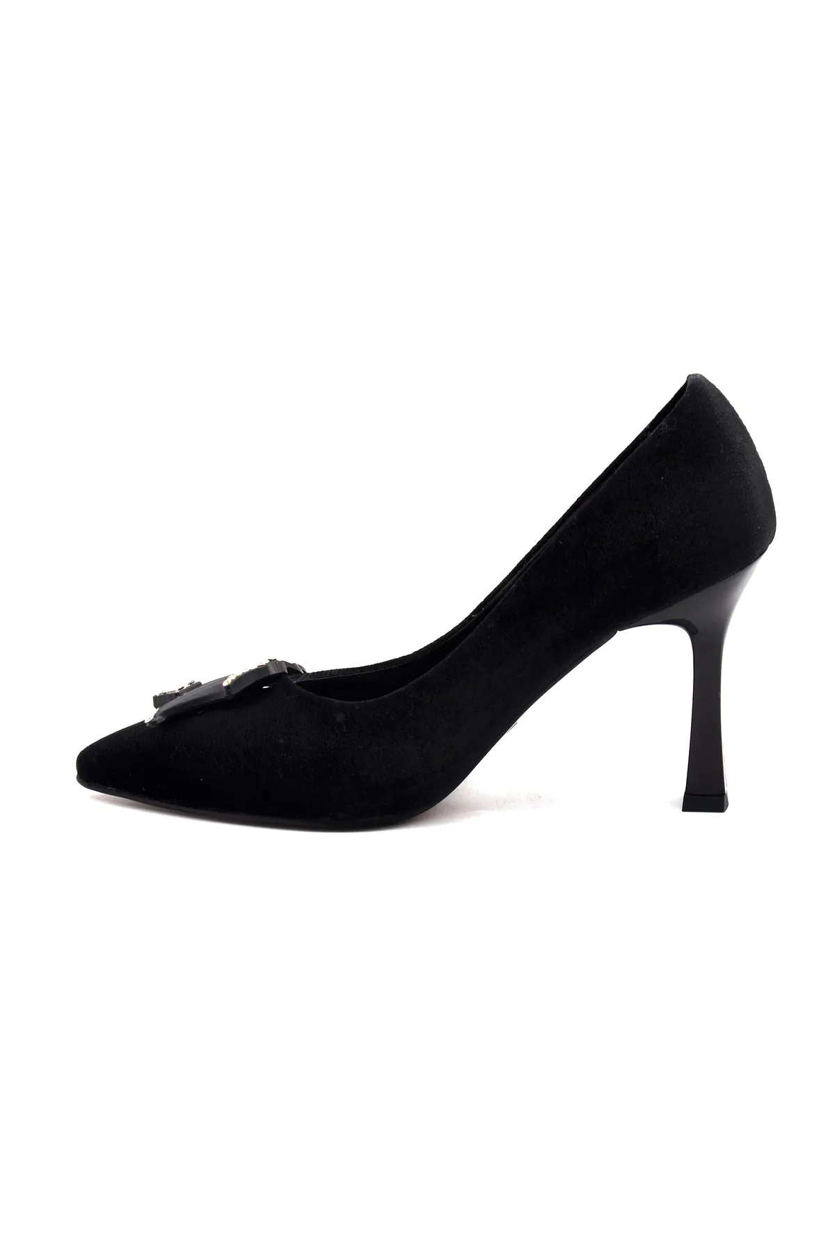 New Angel 872 Kadın Kadife Taşlı Stiletto - Görsel 3