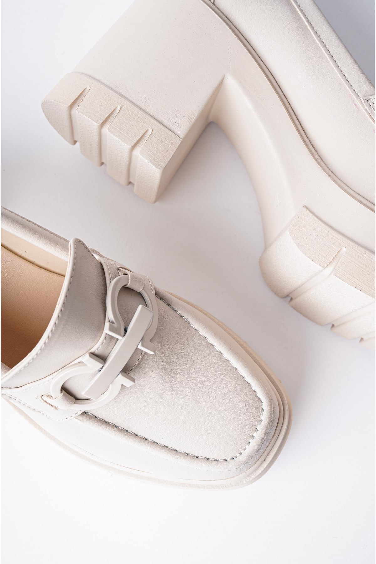 VALENCİA Garantili Kadın Kalın Topuklu Yuvarlak Burunlu Metal Tokalı Loafer Günlük Ayakkabı - Görsel 8