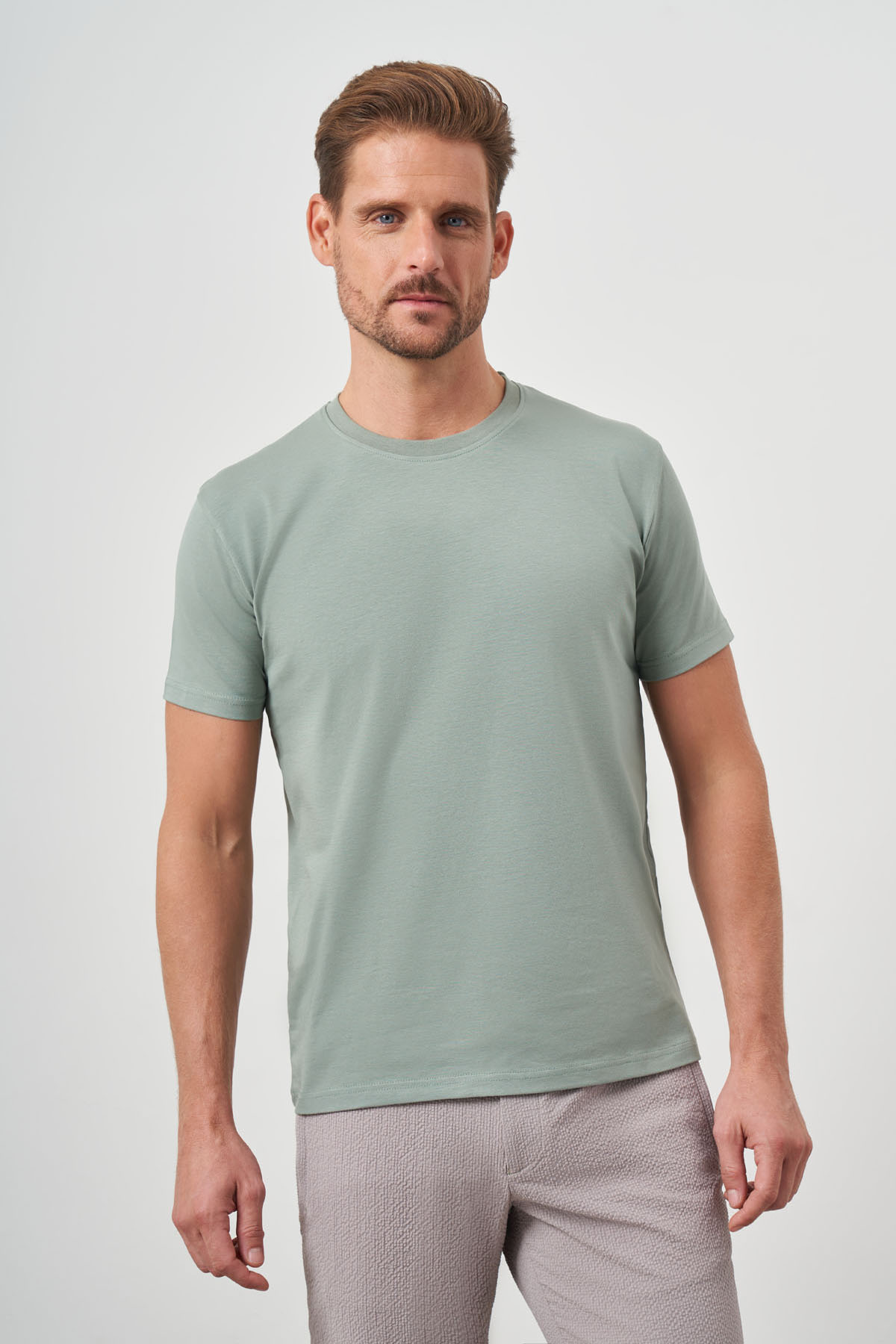 Erkek Çağla Yeşili Basic Bisiklet Yaka Dynamic Fit T-Shirt