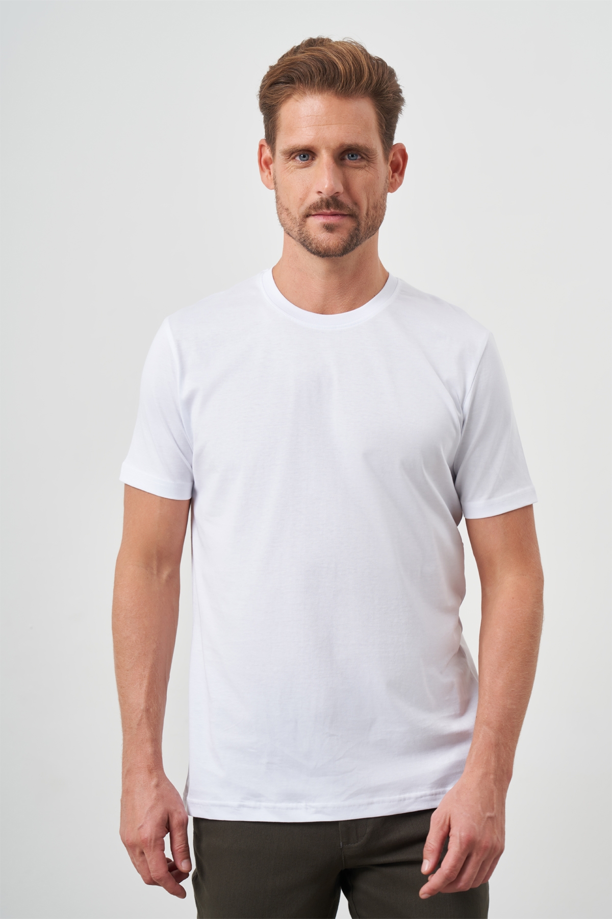 Erkek Beyaz Basic Bisiklet Yaka Dynamic Fit T-Shirt