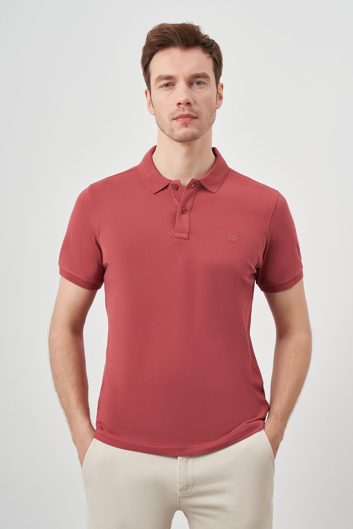 Erkek Gül Basic Polo Yaka Dynamic Fit T-Shirt