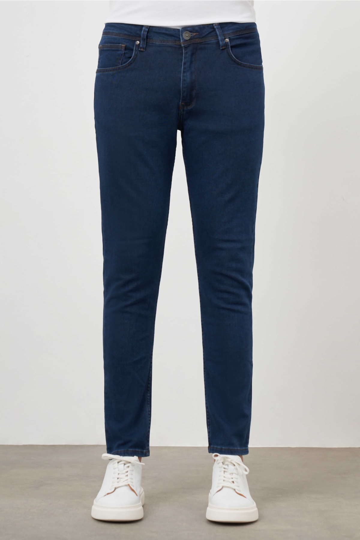 Erkek Lacivert Denim 5 Cep Slim Fit Jean Kot Pantolon