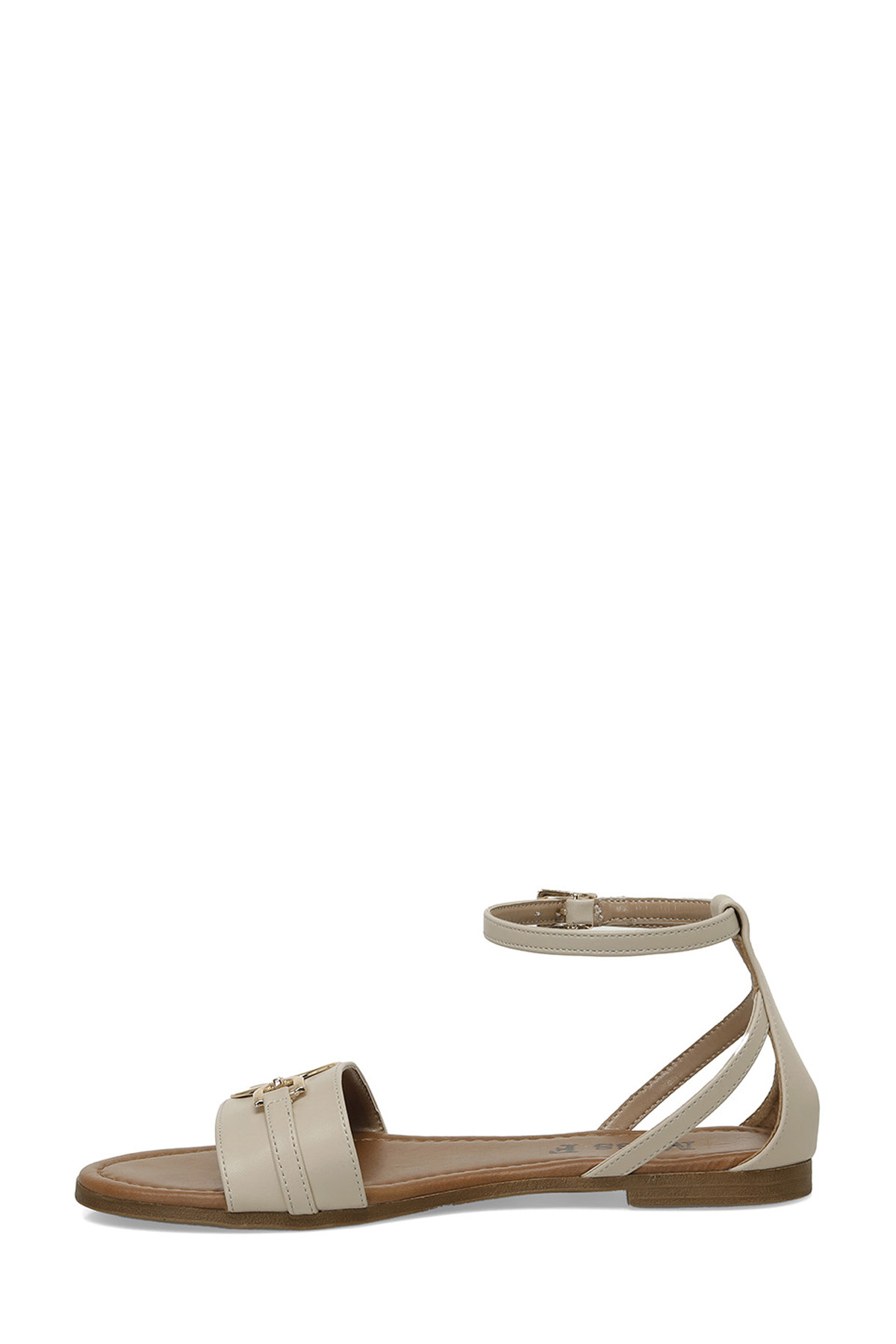 DS24015 4FX Bej Kadın Düz Sandalet - Görsel 4