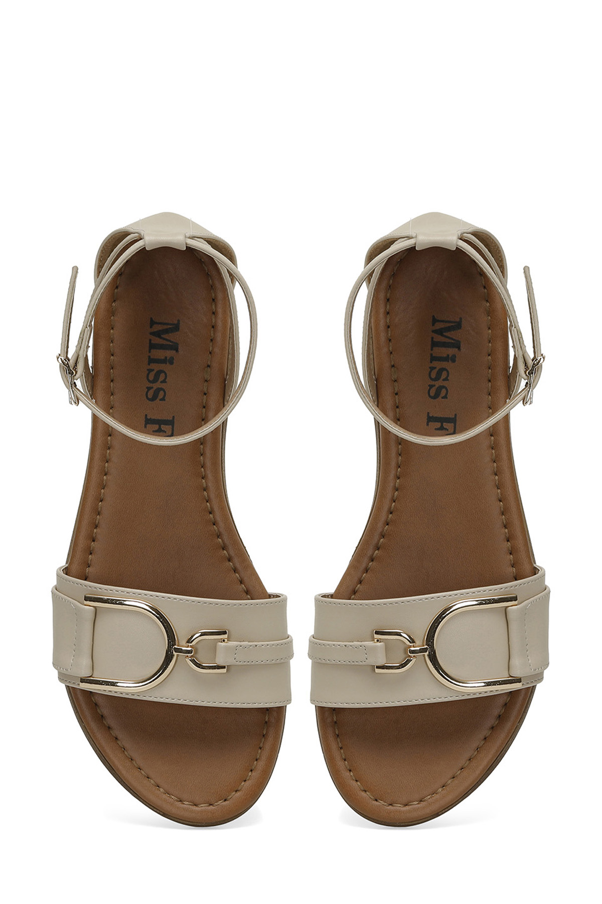 DS24015 4FX Bej Kadın Düz Sandalet - Görsel 5