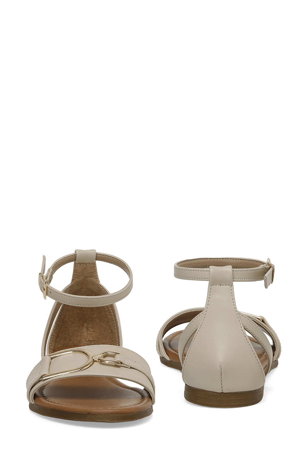 DS24015 4FX Bej Kadın Düz Sandalet - Görsel 6