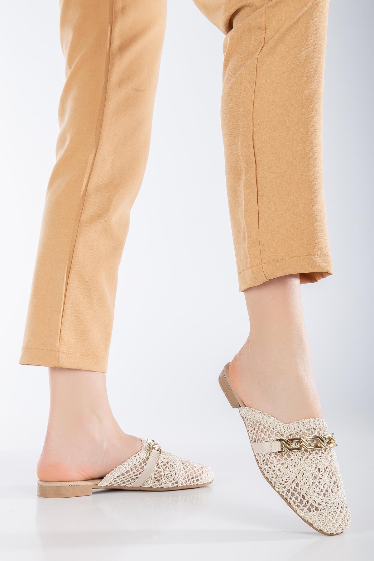 Baller Hasır Günlük Kadın Düz Terlik - Görsel 2