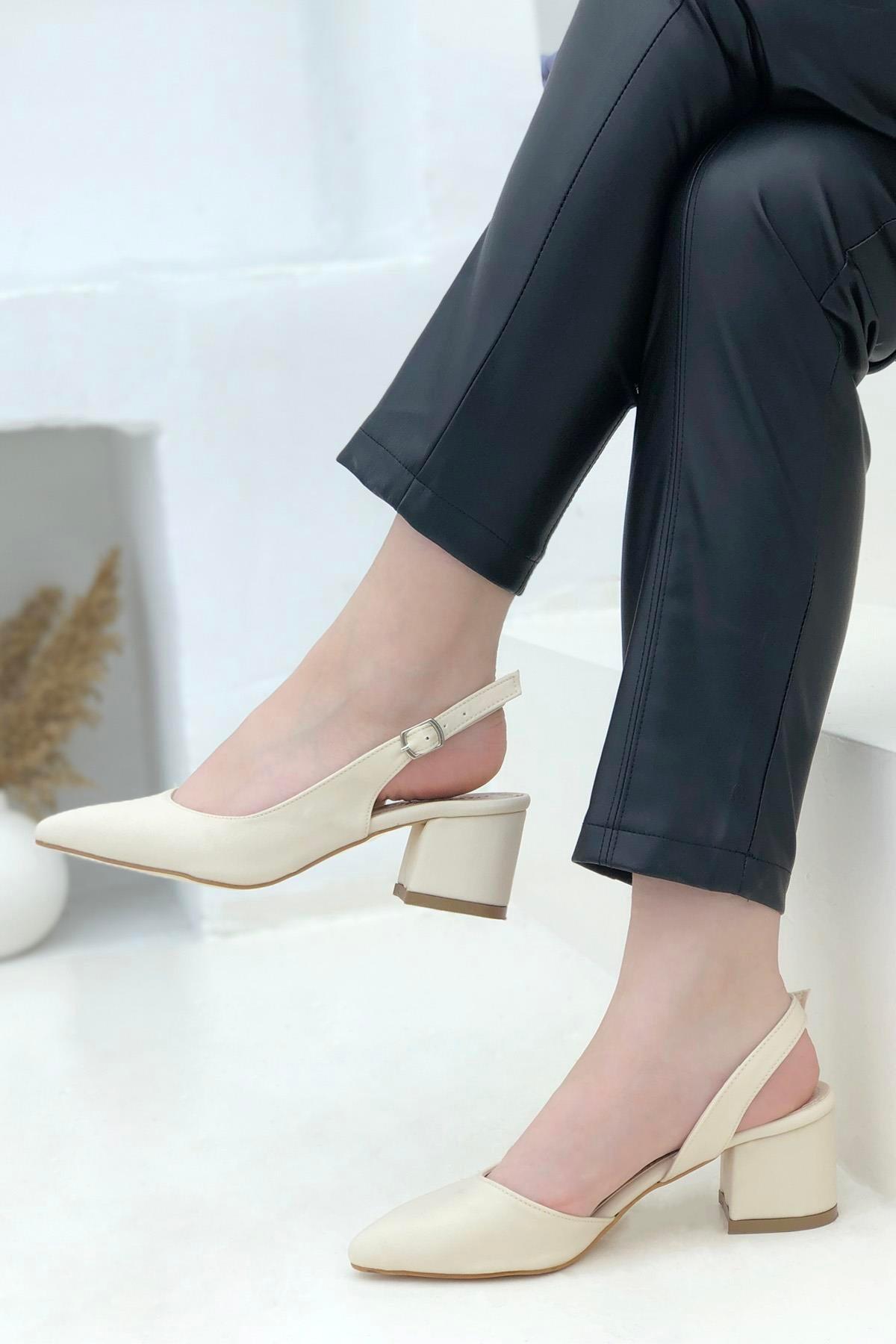24-590 Krem-Cilt Ayışığı 6Cm Topuklu Kadın Ayakkabı - Görsel 2