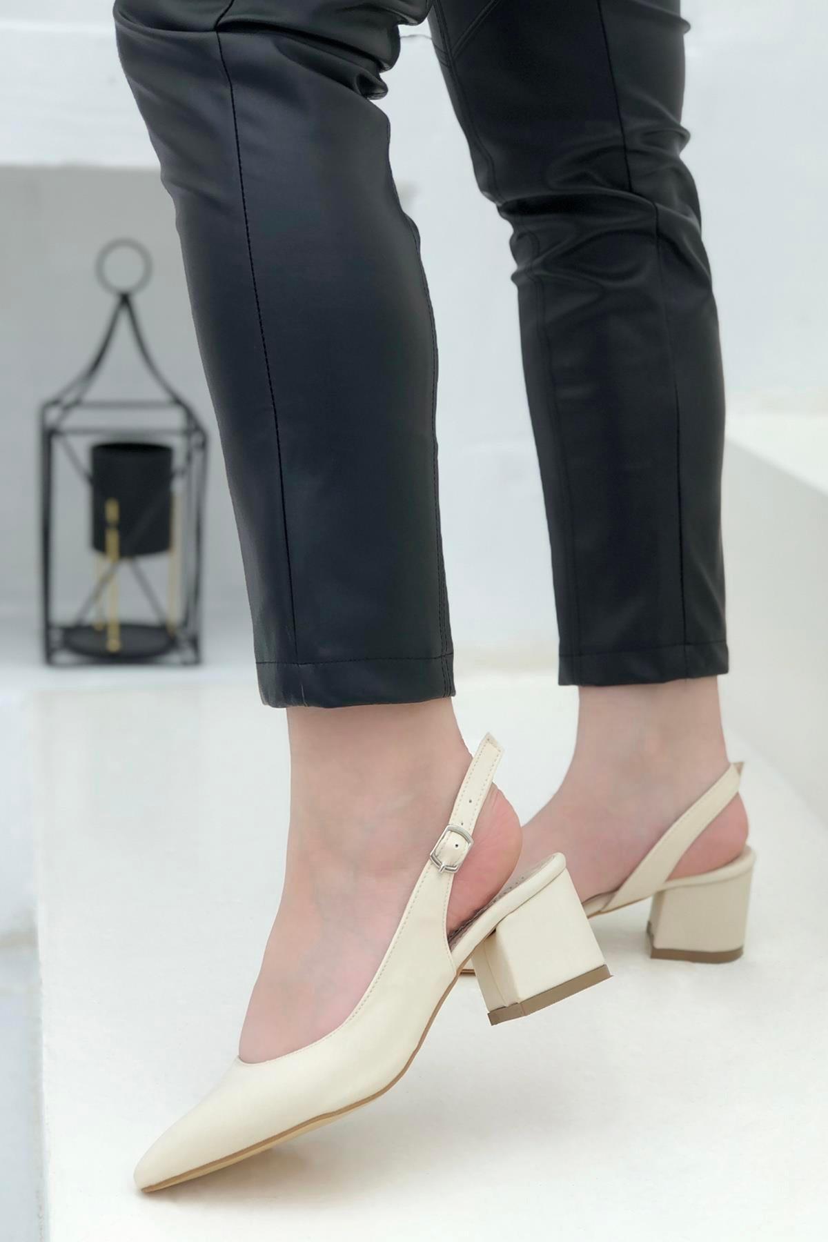 24-590 Krem-Cilt Ayışığı 6Cm Topuklu Kadın Ayakkabı - Görsel 3