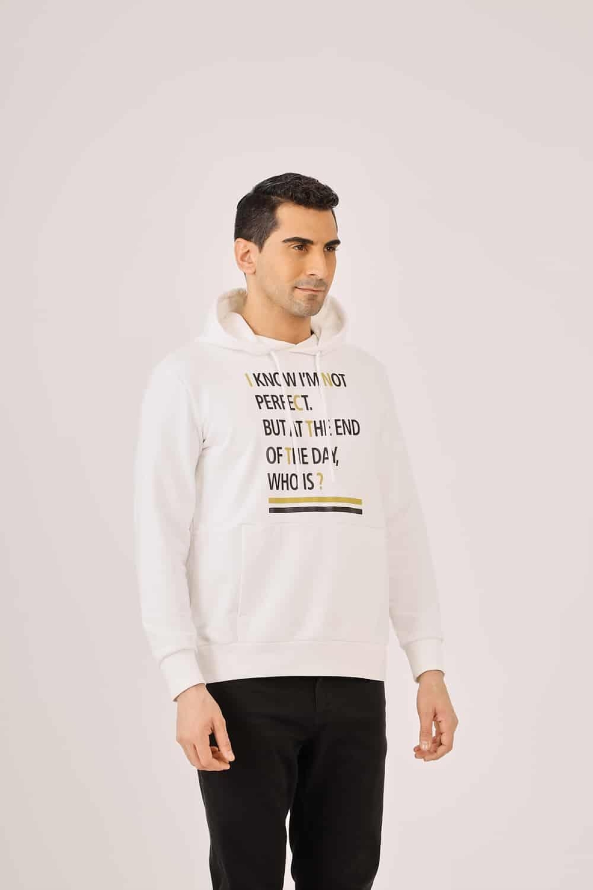 Ekru Erkek Regular Fit Baskılı Pamuklu Kapüşonlu Sweatshirt - 90900