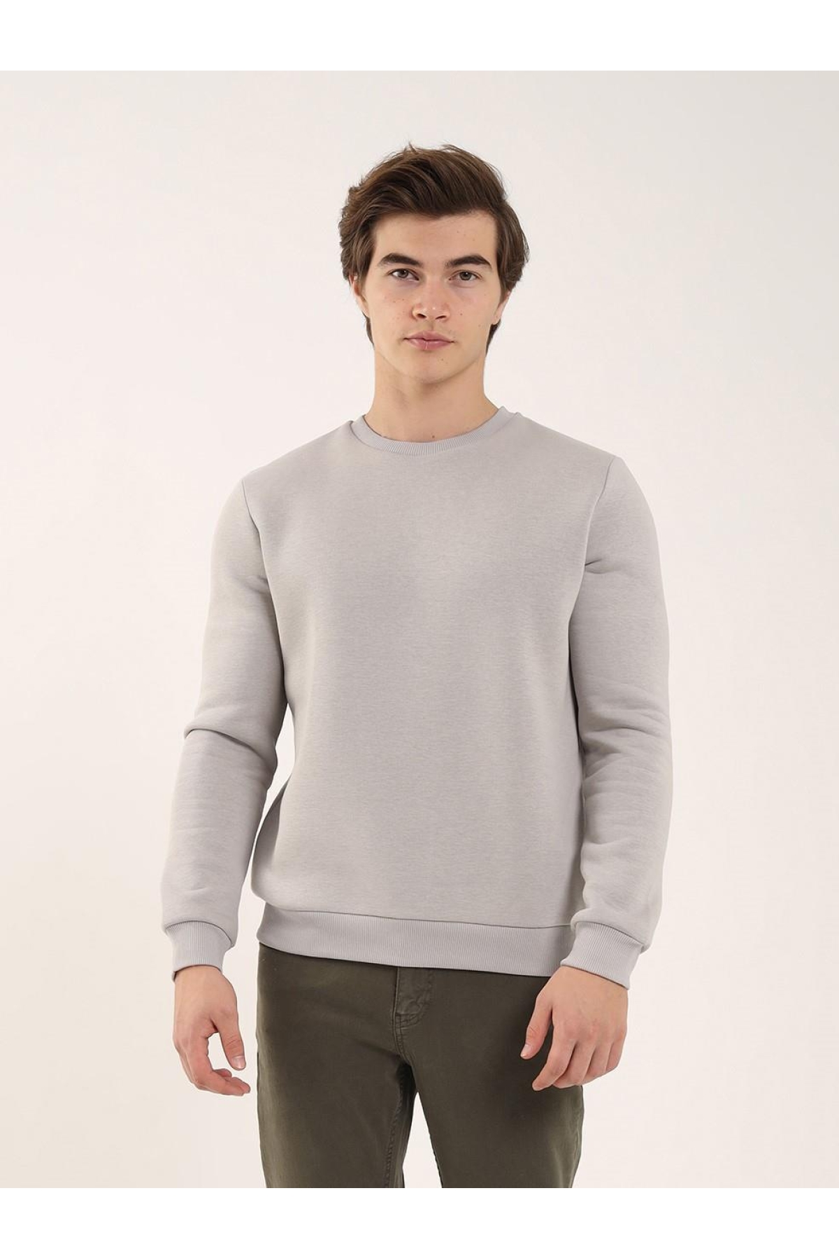 Taş Erkek Oversize Düz Pamuklu Bisiklet Yaka Sweatshirt - 103692