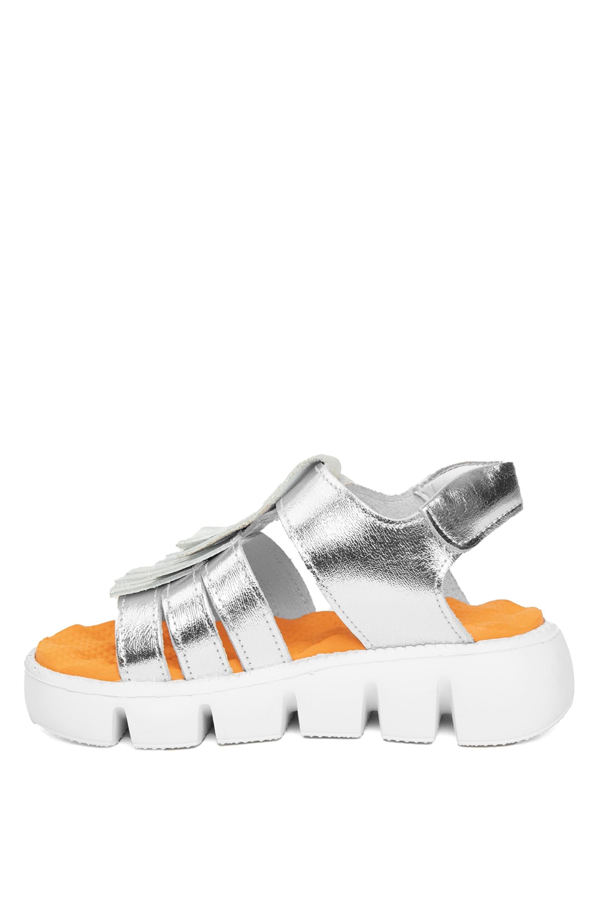 S P 2287C Patik Kız Çocuk Hakiki Deri Düz Sandalet Gümüş - Görsel 4