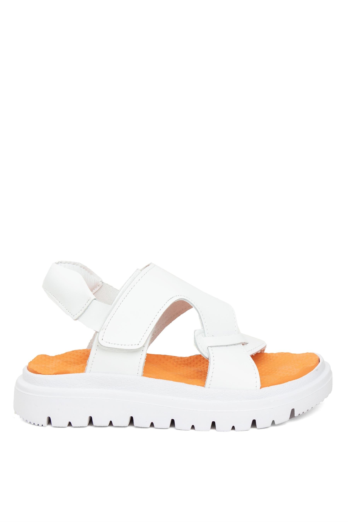 S F 2281C Patik Erkek Çocuk Hakiki Deri Düz Sandalet Beyaz - Görsel 2