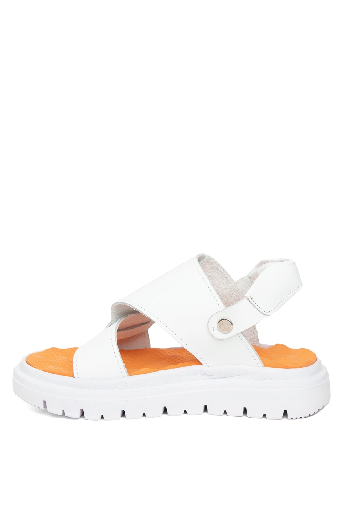 S F 2281C Patik Erkek Çocuk Hakiki Deri Düz Sandalet Beyaz - Görsel 4