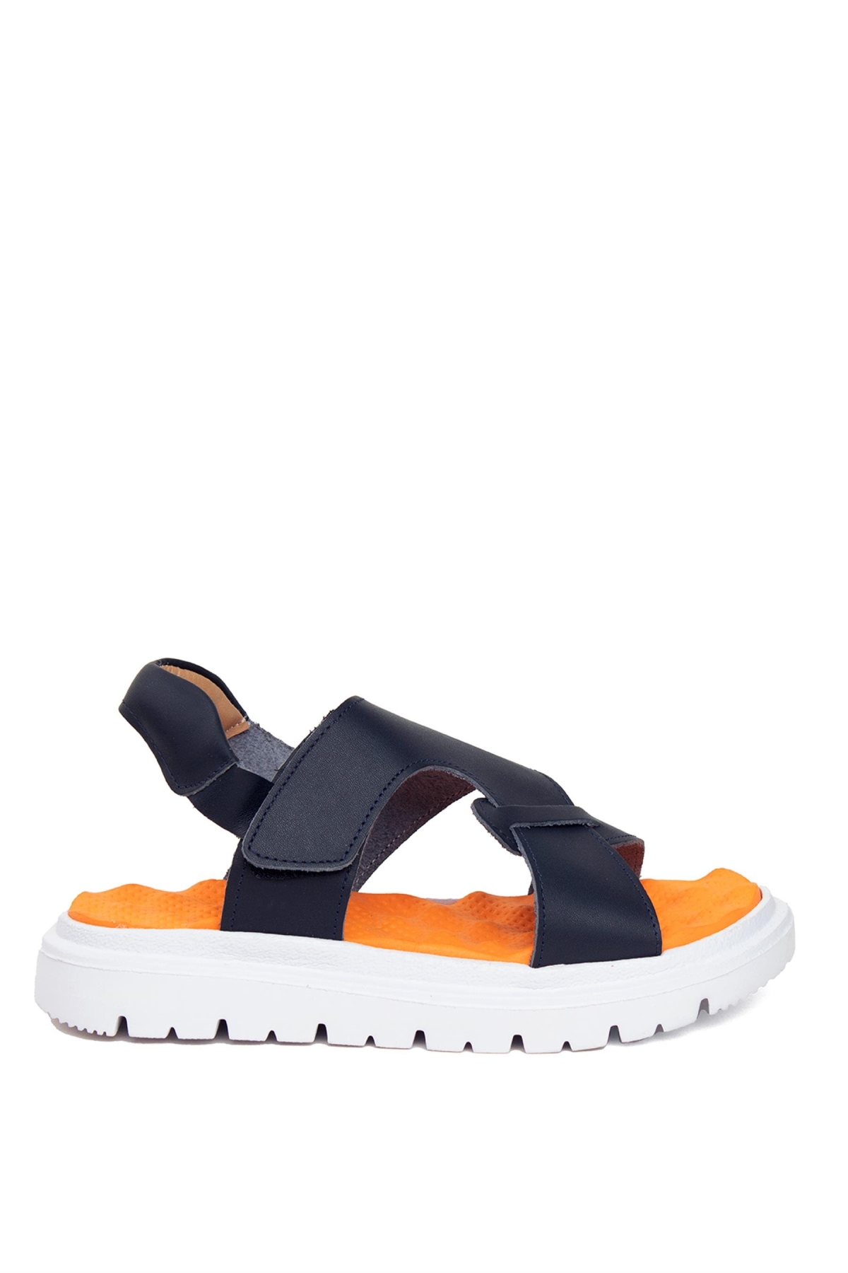 S F 2281C Filet Erkek Çocuk Hakiki Deri Düz Sandalet Lacivert - Görsel 2