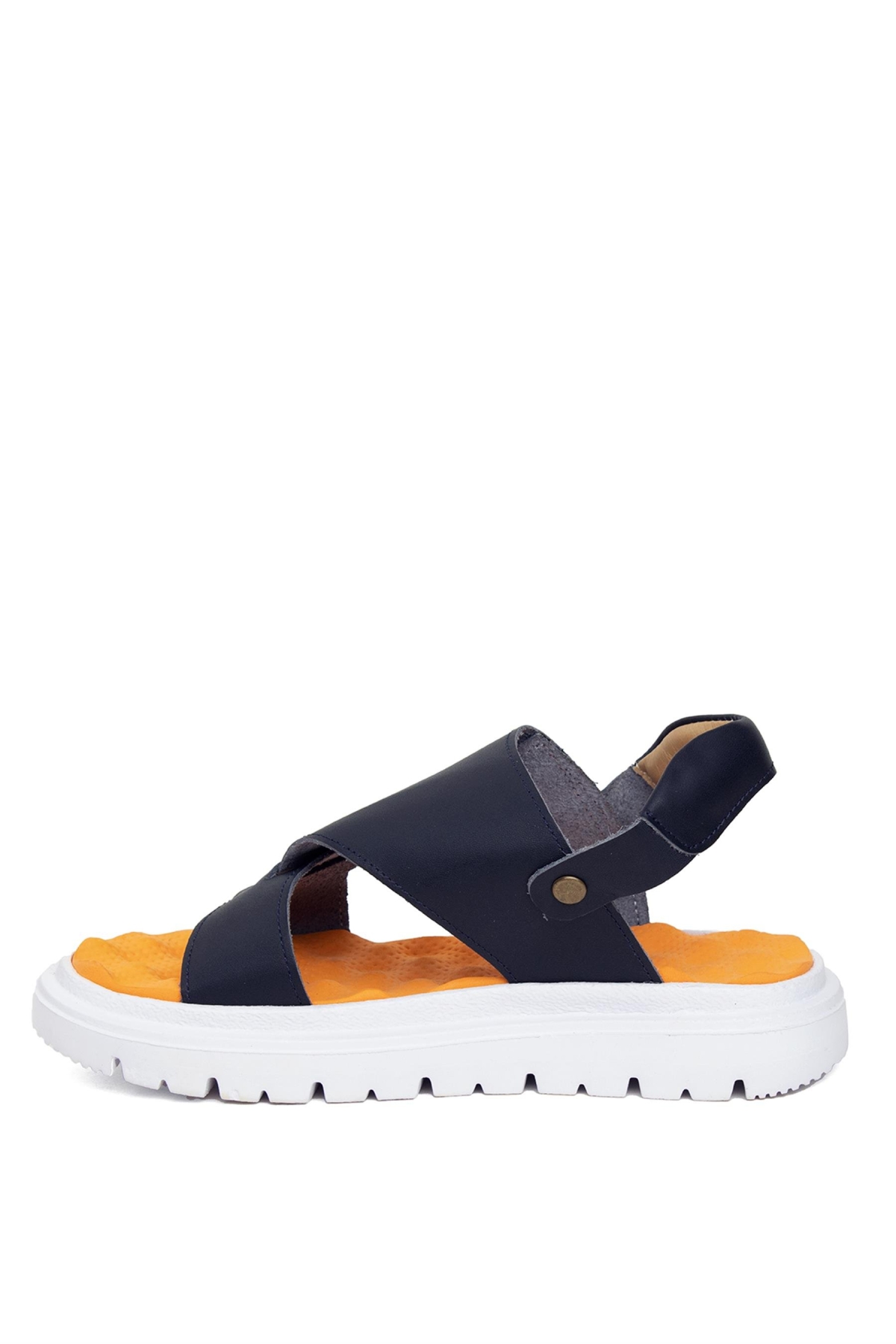S F 2281C Filet Erkek Çocuk Hakiki Deri Düz Sandalet Lacivert - Görsel 4