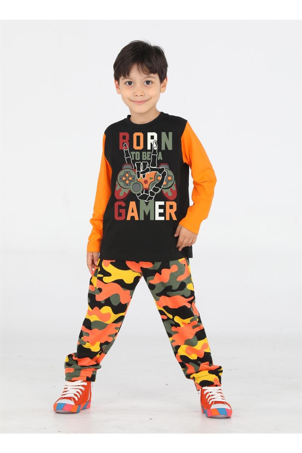 Gamer Erkek Çocuk Kamuflaj Pantolon + T-shirt Takım