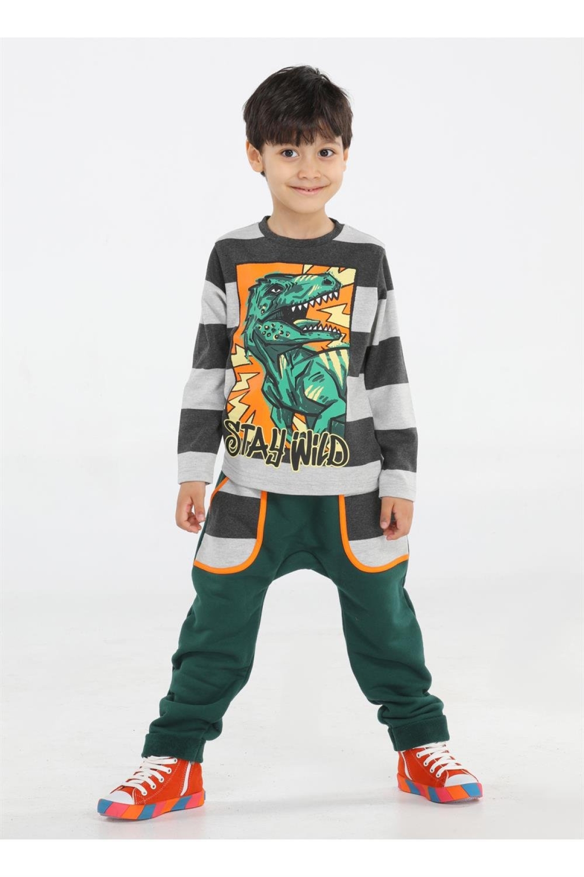 Yeşil T-rex Cepli Baggy Pantolon + T-shirt