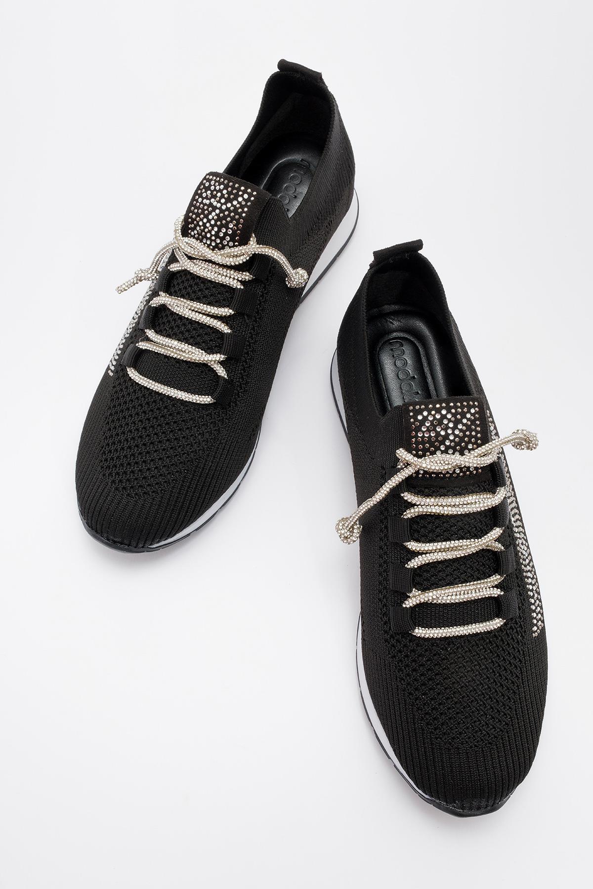 Kaydırmaz Taban Taşlı Kadın Spor Ayakkabı SİYAH - Görsel 6
