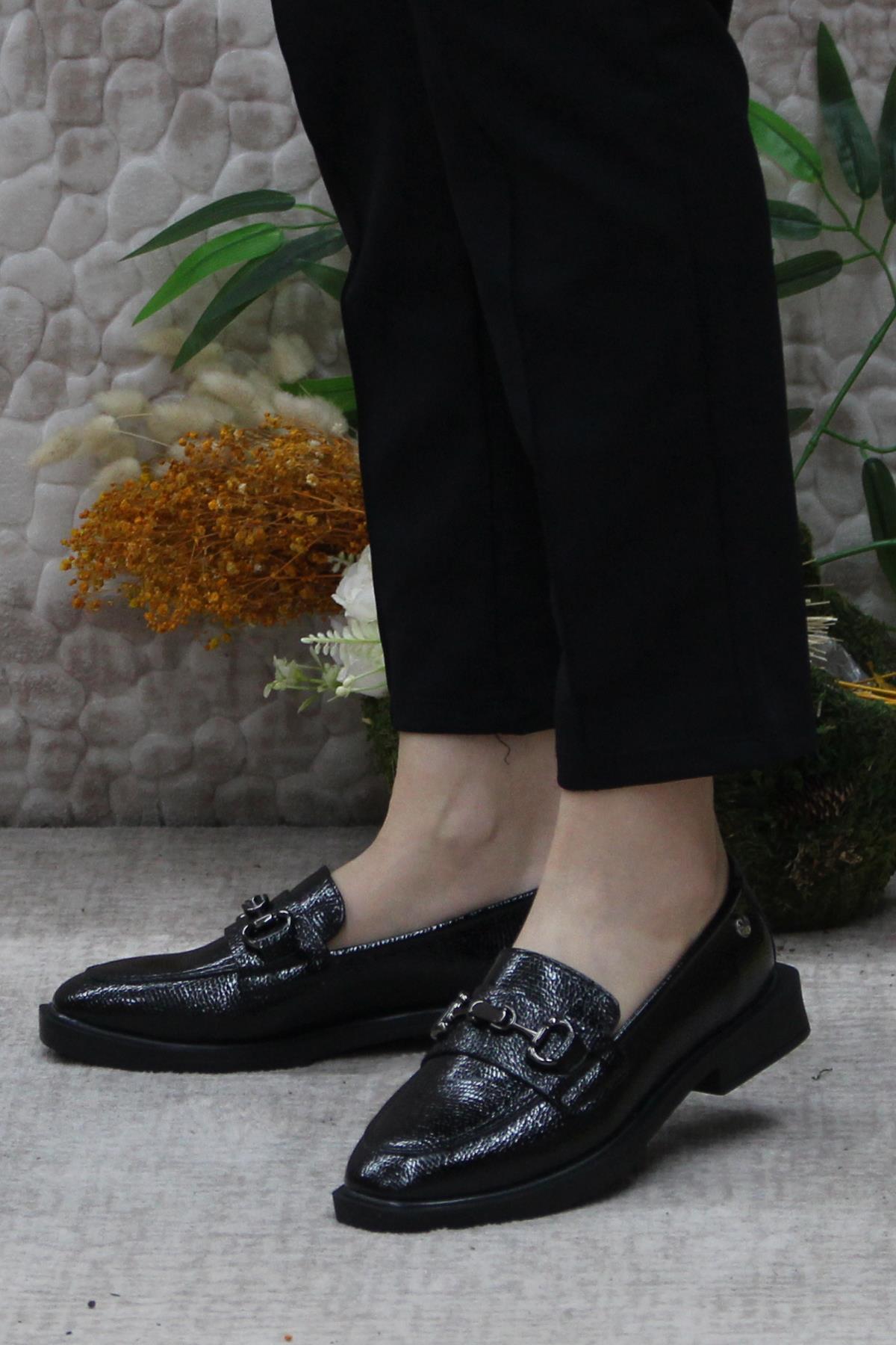 16215 Açma Toka Detaylı Rahat Topuklu Loafer Kadın Ayakkabı - Görsel 4