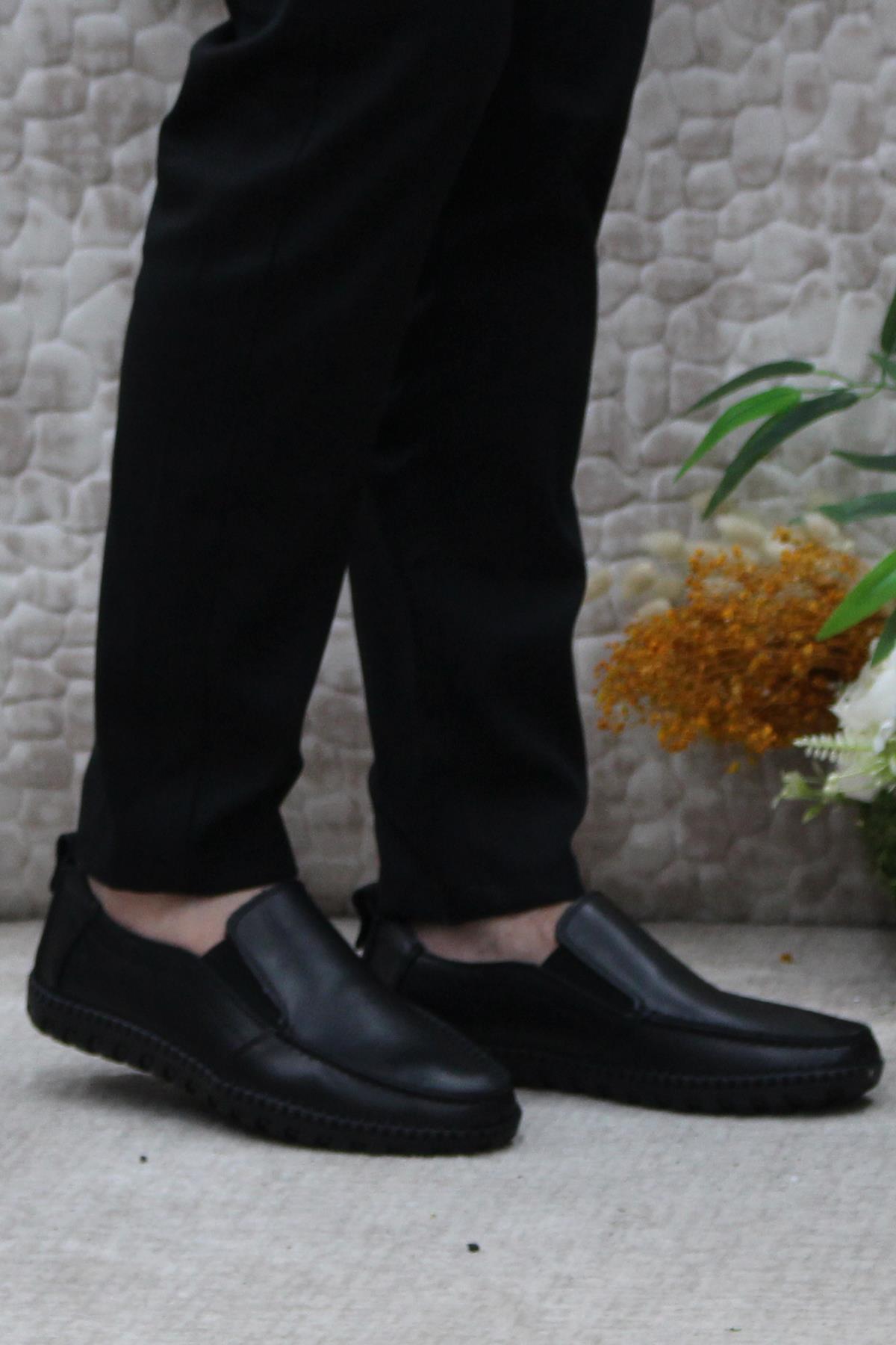 241051 Siyah Rahat Yumuşak Hakiki Deri Erkek Ayakkabı - Görsel 3