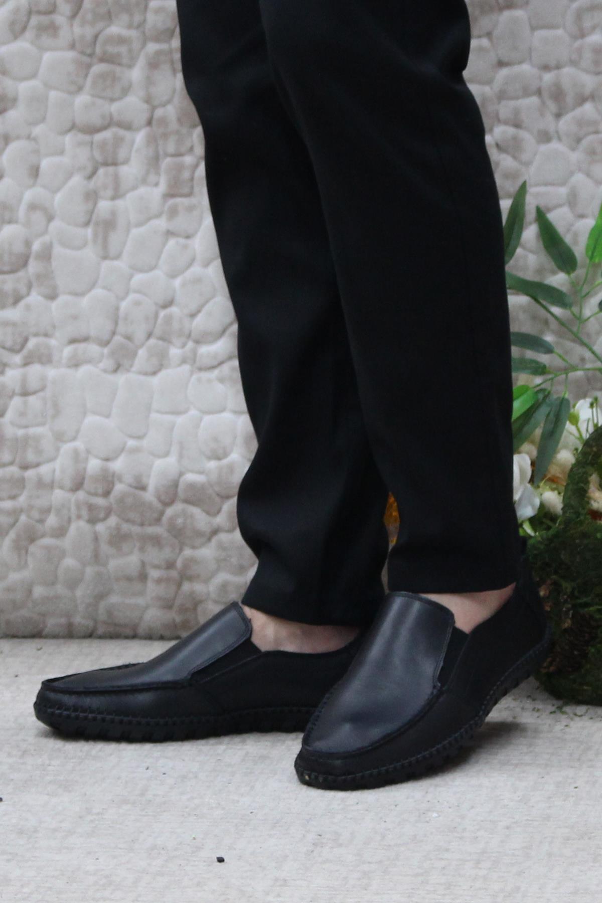 241051 Siyah Rahat Yumuşak Hakiki Deri Erkek Ayakkabı - Görsel 4