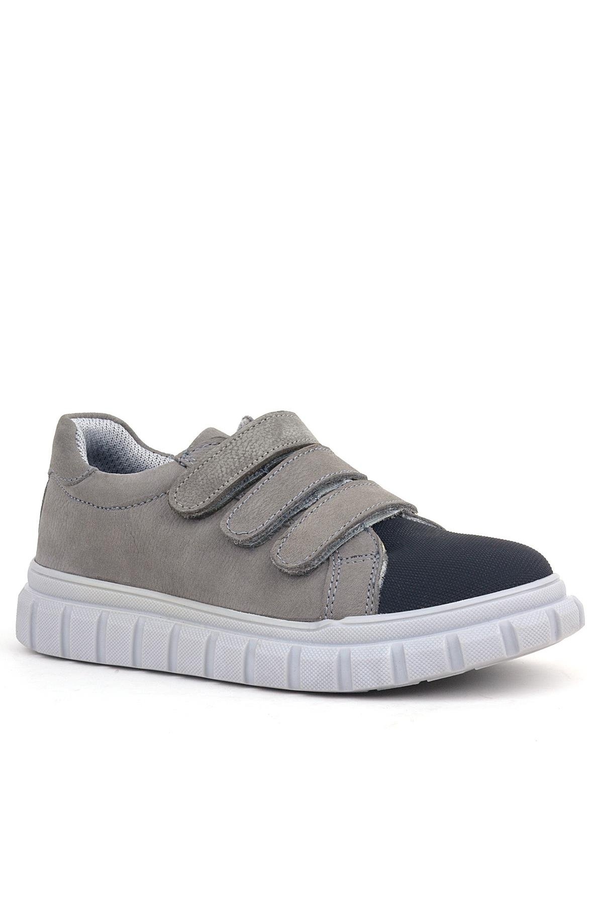 Hakiki Deri Siyah Gri Cırtlı Çocuk Günlük Spor Okul Ayakkabı - Görsel 2