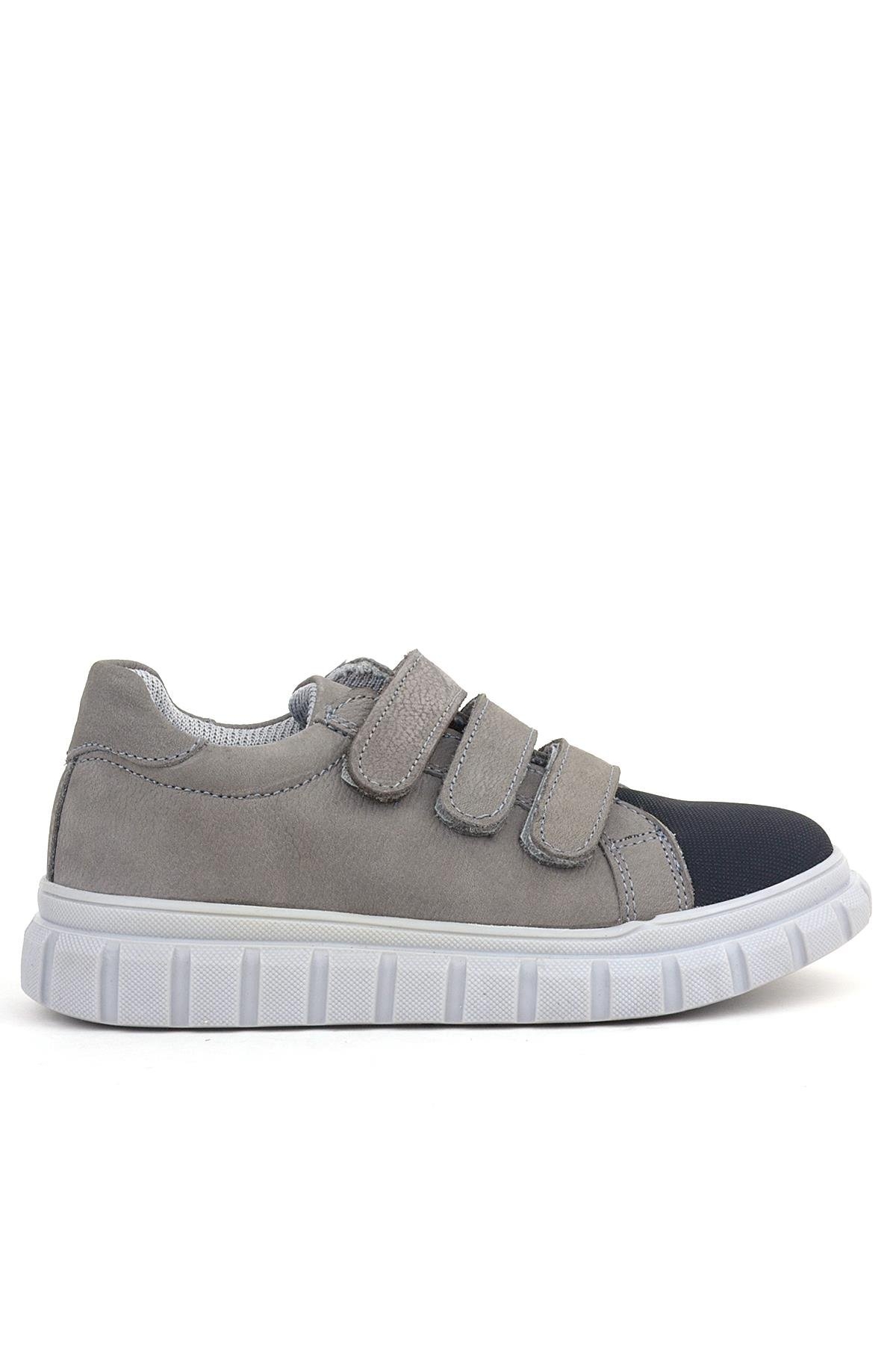 Hakiki Deri Siyah Gri Cırtlı Çocuk Günlük Spor Okul Ayakkabı - Görsel 3