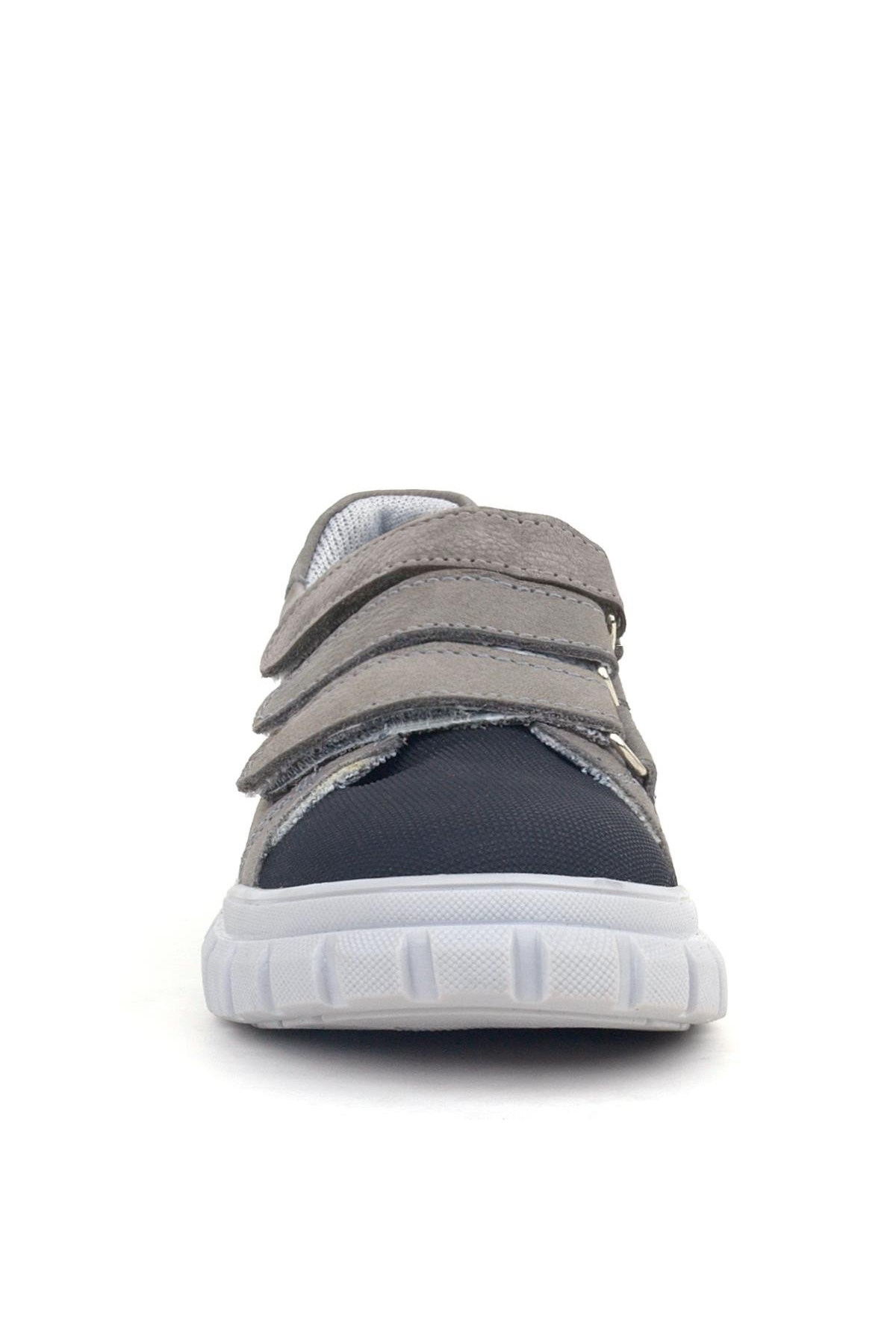 Hakiki Deri Siyah Gri Cırtlı Çocuk Günlük Spor Okul Ayakkabı - Görsel 4