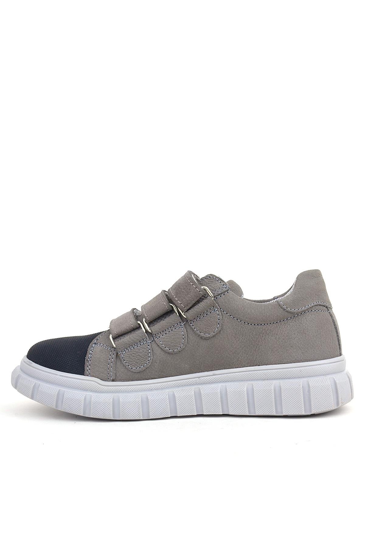 Hakiki Deri Siyah Gri Cırtlı Çocuk Günlük Spor Okul Ayakkabı - Görsel 5