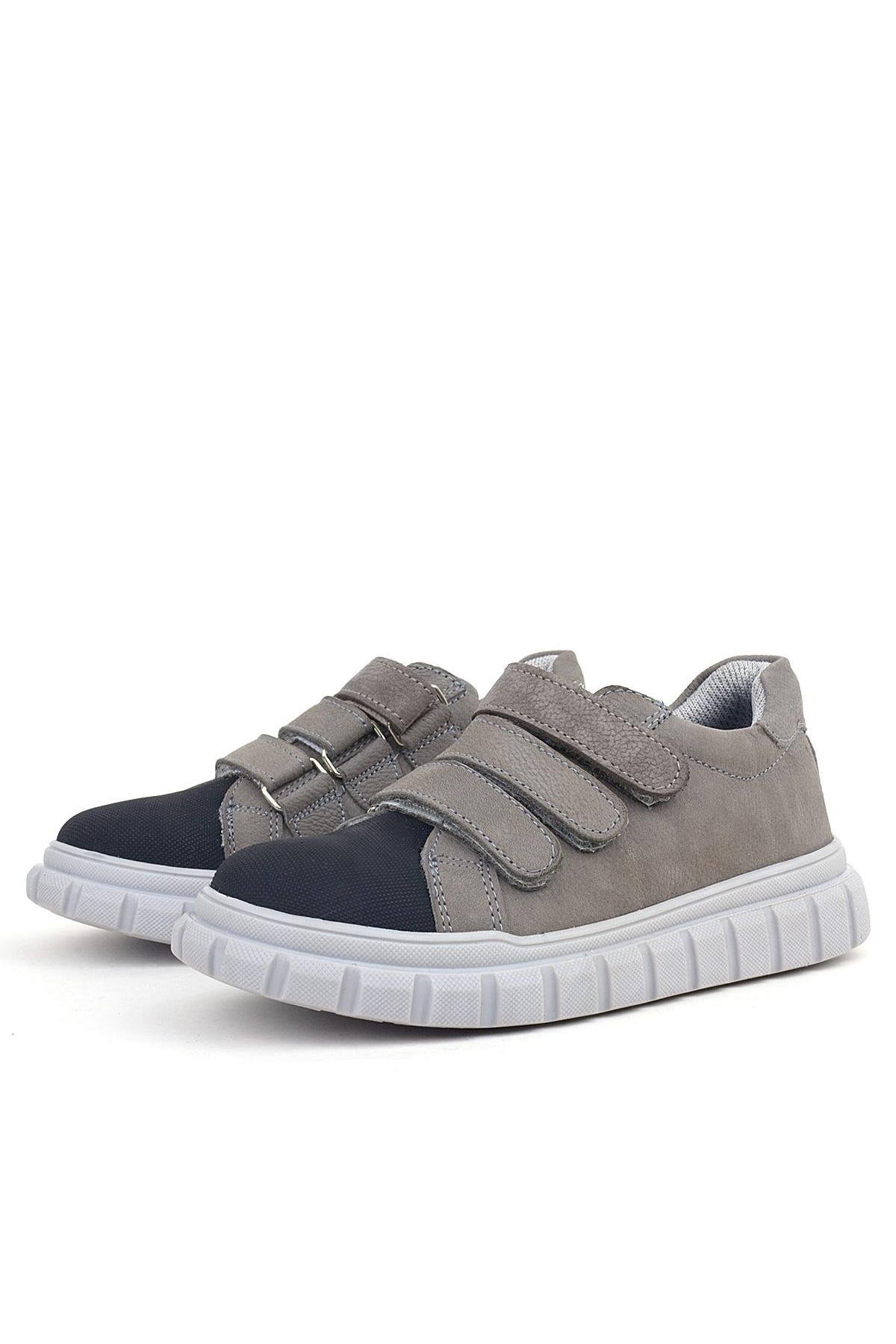 Hakiki Deri Siyah Gri Cırtlı Çocuk Günlük Spor Okul Ayakkabı - Görsel 6