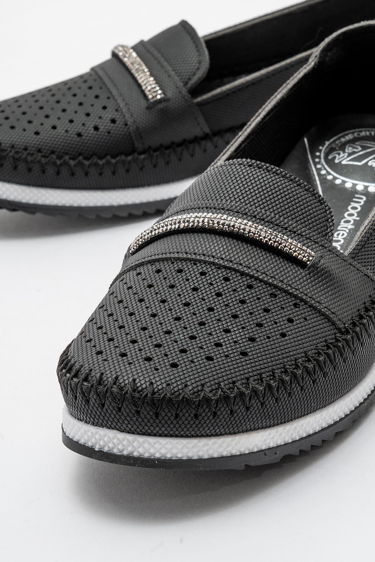 Kadın Taşlı Günlük Babet SİYAH KOT - Görsel 4